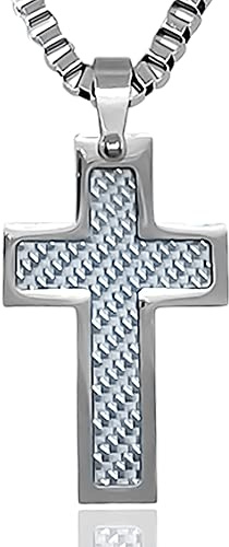 RUGGED steel Herren Edelstahl Kette mit Kreuz-Anhänger in Carbon-Optik (inkl. Schmuck-Box) (50, Venezianerkette)