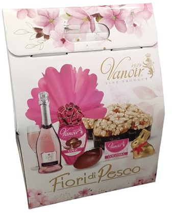 Cesto FiorediPesco - 4 Pezzi - Strenna Regalo con Uovo, Coniglietto, Colomba e Spumante