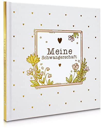 MilaBoo® Meine Schwangerschaft Erinnerungsbuch Hardcover Gold I Liebevoll gestaltetes Schwangerschaftstagebuch I Geschenk für werdende Mutter
