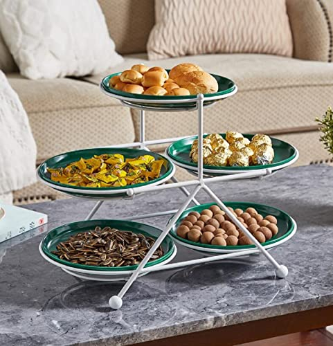 JUNYFFF Cesta De Frutas De Cerámica Frutero 5 Niveles Frutero Moderno 5 Pisos Cuenco De Frutas con Metálico Soporte De Frutas Cesta para Verduras Y Frutas Frutero De Cocina,Blanco