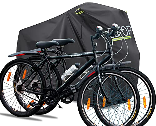 COTOP Wasserdicht Fahrradabdeckung für 2 Fahrräder, 210T Nylon Fahrrad Wetterschutz Abdeckplane Schutzhülle mit Schlossösen Schutz für Mountainbike 200 x 105 x 110 cm