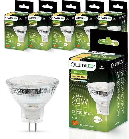 Lumiled LED Lampen Leuchtmittel 6 Stück Set MR11 35mm 2,5W (entspricht 20W) 3000K Warmweiß 230V 220 Lumen 120° Abstrahlwinkel Spots Glühbirnen warm