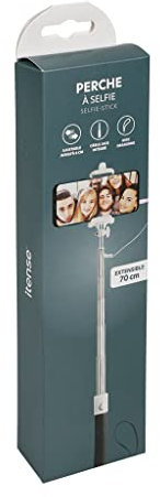 ITENSE - Perche à Selfie Filaire - Longueur: 0.7m - Couleur: Noir et Blanc - Longueur de la Tige Extensible de 15 à 70cm - Ajustable jusqu'à 8 cm - Câble Jack 3.5mm intégré - avec dragonne