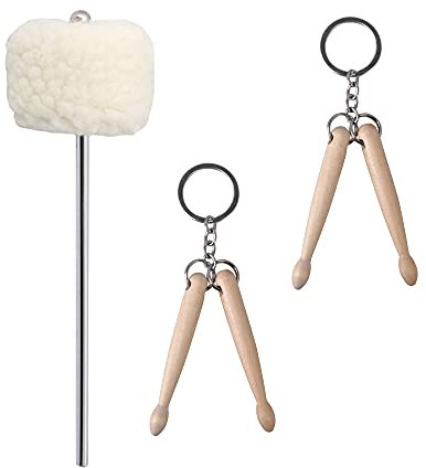 Yibuy Schlagzeug-Schlüsselanhänger 8,1 cm Länge mit Trommelfilz-Pedalschlägel Set Holzfarbe