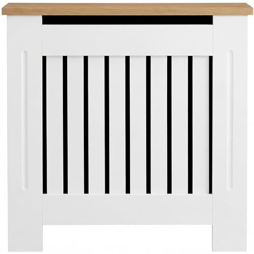 Blisswood Radiator Cover Traditional MDF Wood Grill Cabinet Shelf, Vertical Slat Modern Radiator Covers Crafted For Living Room Furniture (Small, White)