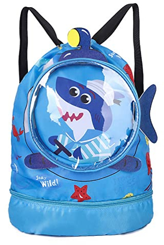 ITUBLE Dry Wet Separated Swim Bags for Swimmers Shark Pool Gear Drawstring Gym Bag Beach Backpack for Women Men Boys Girls Teener Camping Hiking Shopping Swimming Dance Travel With Shoe Compartments