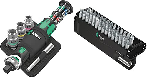 Wera 05004281001 8009 Zyklop Pocket Set 2, Ratchet Set, 18 Pieces Black-green & Bit-Check 30 Metal 1 General bit set for drill/drivers, Metal jointing, PZ,PH,Hex-Plus,TX 30 piece, 05057434001