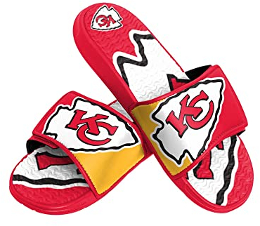 Foco Kansas City Chiefs NFL Colorblock Big Logo Gel Slide Red Yellow Badelatschen Hausschuhe - L