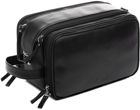 SID & VAIN Trousse de Toilette Cuir véritable Louis nécessaire de Voyage pour Hommes et Femmes Trousse de Maquillage Noir