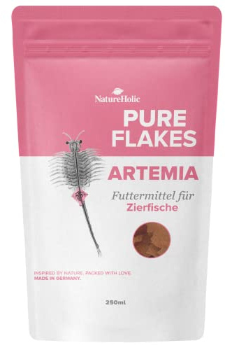NatureHolic Pure Flakes - Artemia - Alta aceptación - Más del 50% de Artemia - No enturbia el agua - Para peces e invertebrados - Fabricado en Mannheim