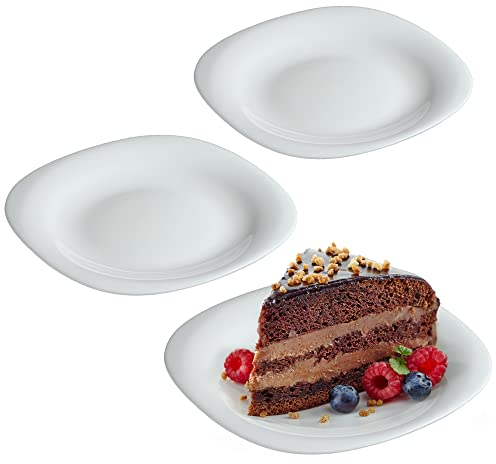KADAX Piatti da dessert bianchi, lavabili in lavastoviglie, piatti da torta in vetro rinforzato, moderni piatti da colazione, piatti piani per torte (bianco/3 pezzi)