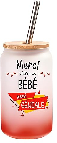 Planetee Verre Cocktail Merci Bébé Géniale | Idée Cadeau Verre à Eau avec Paille