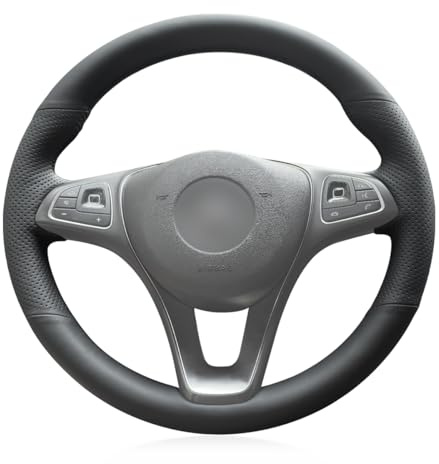 MEWANT Lenkradbezug zum Nähen für Schwarzer für Mercedes W205 C117 C218 | Passgenau für Schwarzer für Mercedes W205 C117 C218 W213 X156 X253 W166 X166 W447 W470 Kunstleder Atmungsaktiv Langlebig