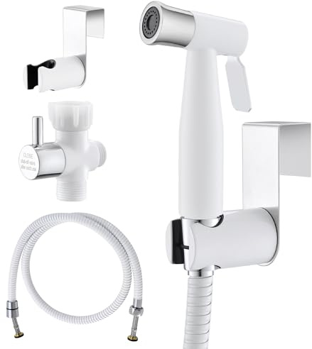 Purrfectzone Bidet Sprayer for Toilet, Bidet Sprayer for Feminine Wash, Premium Stainless Steel Jet Spray for Toilet, Wall-Mounted or Toilet Tank Mounted - White/Chrome