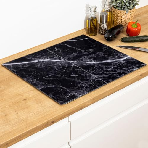 Gravidus 2er-Set Herdabdeckplatten Marmor Optik in Schwarz - Ideal für stilvolle Küchenabdeckung - Arbeits- und Servierfläche - Maße: ca. 52 x 30 x 0,5 cm