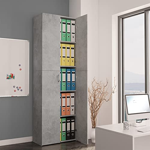 TANZEM Büroschrank, Aktenschrank, Werkzeugschrank, Metallschrank, Stahlschrank, Kellerschrank, Universalschrank, Lagerschrank, Betongrau 60×32×190 cm Spanplatte