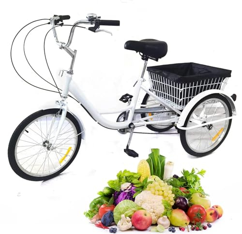 Kozivmo Dreirad für Erwachsene, 20 Erwachsene Dreirad mit Einkaufskorb, 8 Gange 3 Räder Fahrrad Cruise Cityräder für alle Arten von Straßenoberflächen