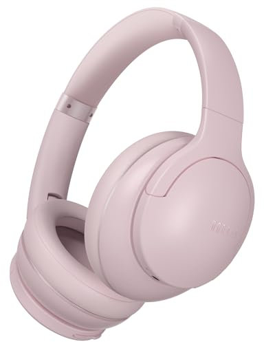 DOQAUS Bluetooth Headphones Over Ear, 90H Playtime Bluetooth 5.3 Wireless, 3 EQ Mode, HiFi Stereo Bass Headphones with Mic, Soft Earmuff, Foldable for Phone/PC (Pink)