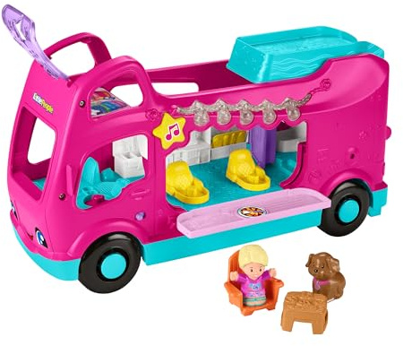 Fisher-Price Little People Kleinkind Spielzeug Barbie Little Dreamcamper RV Spielset mit Lichtern, Geräuschen und 2 Figuren, ab 18 Monaten, HYR85