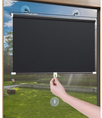 Tragbare Fensterrollos mit Saugnäpfen,Temporärer Verdunkelungsvorhang ohne Bohren,Badezimmer Wärmedämmung Fenster Schatten,für Fenster und Türen,Sichtschutz,W35cm*L125cm(W14in*L49in)-Black