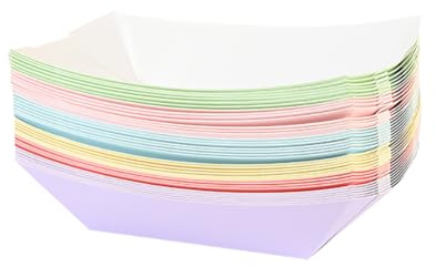 50 vassoi di carta per alimenti per barca, patatine fritte, vassoio di carta per snack, barche, antipasti, popcorn, hot dog, vassoi per cibo in carta colorata