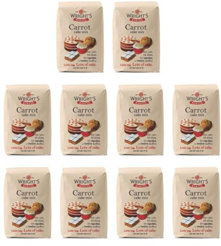 Wright's Carrot Cake Mix 10x500g - Buttery & Vanilla Flavored with Grated Carrot Granules - Perfect for Cakes, Muffins, Slices, Cupcakes & More - Just Add Water & Oil