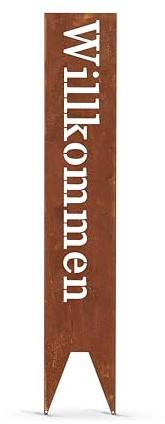 gardivo Gartendeko Willkommensschild für Außenbereich 115cm 3 Farben Verschiedene Muster in den Boden stecken Schild Metall Rost Anthrazit mehr (Rost, Modern)