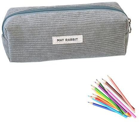 Federmäppchen Mädchen - Teenager Etui Schule,Schlamppermäppchen Cord,Studium Must Haves Stifte Mäppchen Aesthetic,Portable Federtasche Erwachsene,Pencil Case Aesthetic,Mäpchen für Schulsachen (Grau)