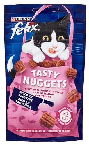 FELIX Tasty Nuggets Snack per gatti Adulti con Salmone e Trota 8 Confezioni da 50g