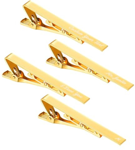 Krawattennadel Personalisiert mit mit Gravur Text Krawattennadeln für Herren Krawattenklammer aus Messing für Jahrestag, Hochzeit, Geschäft, Geschenk für Vater, Bräutigam, Trauzeugen (Gold, 4)