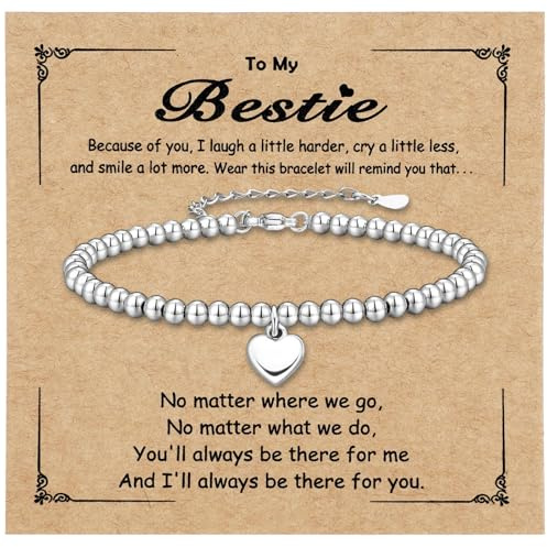 Leikedun Friendship Bracelets with Heart Charm Bracelet, Friendship Bracelet Gift Birthday Christmas Graduation Gifts with Greeting Card and Jewelry Box for Friends Kids Girls Women