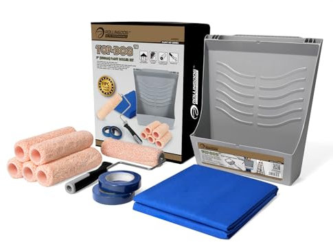 ROLLINGDOG Ladder Paint Roller Tray Kit – Securely Hangs on Ladder for Easy High-Reach Painting | Paint Tray with Hook, Roller Frame& Roller Sleeves