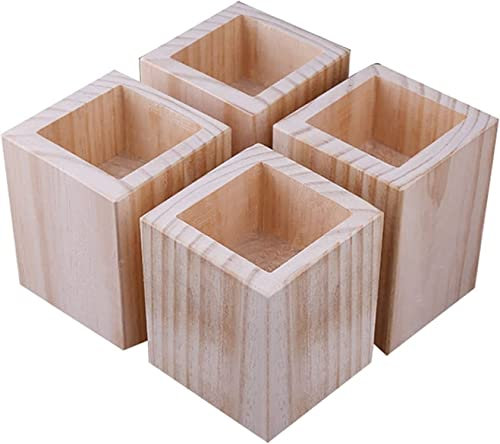 Quadratische Betterhöhungen aus Holz, 4 Stück, Möbelbeine aus Kiefernholz für schwere Sofas, Tische, Stühle, Massivholz, Elefantenfüße, 5 x 5 x 10 cm, starke Erhöhungen für Bett- oder Möbelfüße (7 x 7