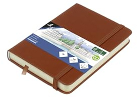 Kangaro Carnet de croquis A6 Cognac PU Couverture rigide 80 feuilles 140 g Papier crème avec élastique et ruban