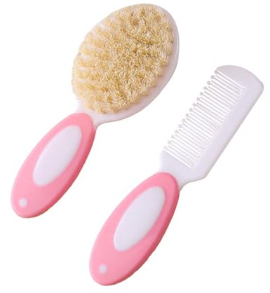 Miaija 2Pieces Baby Hair Brush and Comb Set Newborns Cradle Cap Brush and Baby Hair Comb Tool Set Perfect Baby Registry Gift for Toddlers (Pink)