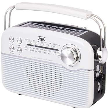 Trevi RA 7F50 BT Radio portátil inalámbrica multibanda FM Am SW con Reproductor MP3, USB, Micro SD, batería de Litio Recargable y Panel Solar USB Type-C, Blanco