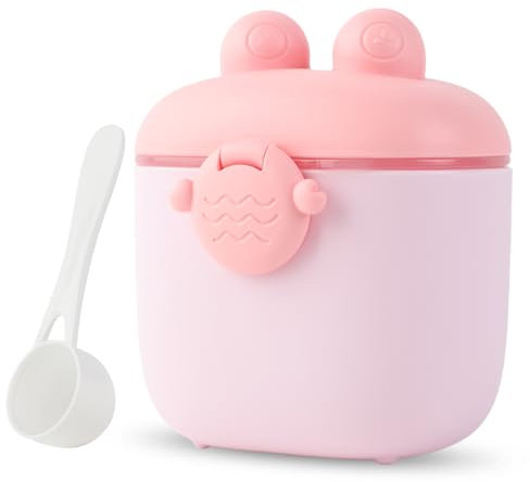 SacJkt Milk Powder Dispenser - 500ml Formula Container With Sealed Silicone Ring Cover and Spoon for Baby, Fruit and Snack Storage (Pink)