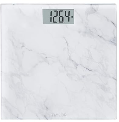 Taylor Digital Glass Marble Bathroom Scale, Scale for Body Weight, Highly Accurate Digital Bathroom Weighing Machine, Battery Powered, FSA HSA Eligible, Measures Weight up to 400 lb Capacity, White