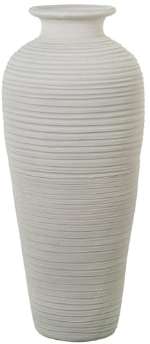 DRW Vase de Sol en céramique ondulé Blanc Mat 30 x 30 x 70 cm