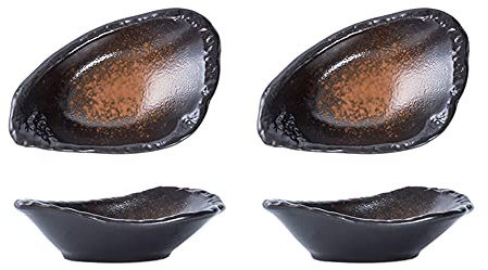 Ciotole per Immersione, Ciotole per Salsa, Ciotole per contorni in Porcellana a Forma di Conchiglia Ovale, Piatti per condimenti, Piatti per Salsa di soia (Nero + Marrone)