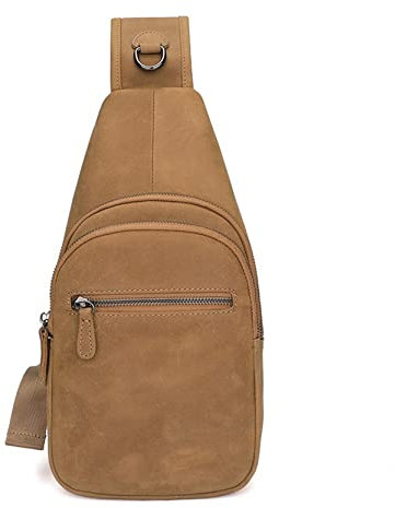 BHBYAFASH Crossbody Brusttasche, Herren-Sling-Rucksack, Mehrzweck-Vintage-Brusttasche, echtes Leder, Schulterrucksack, Umhängetasche, Outdoor, Wandern, Reisen, Tagesrucksack(Yellow Brown)