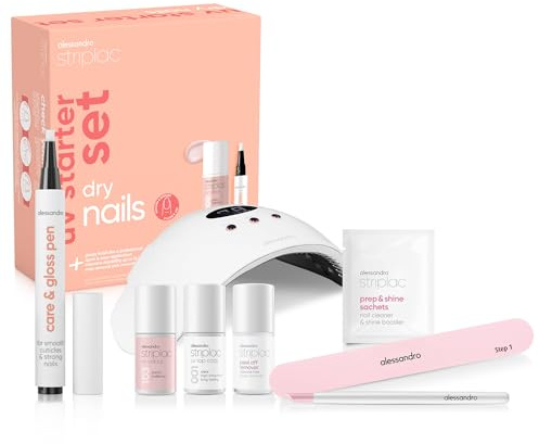 alessandro Striplac UV Nagellack Set - Trockene Nägel - Bis zu 15 Tage Halt ohne Absplittern - Leichtes Entfernen - Schonend & Vegan - Inkl. LED-Lampe