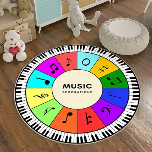 Alfombras Redonda Alfombra Habitación Lavable Antideslizante Muy Suave para Salón o Dormitorio Cama Infantil Lavable Bebe Niña Niño Alfombra De Juego Negro Blanco Música (Multicolor 3, 100x100cm)