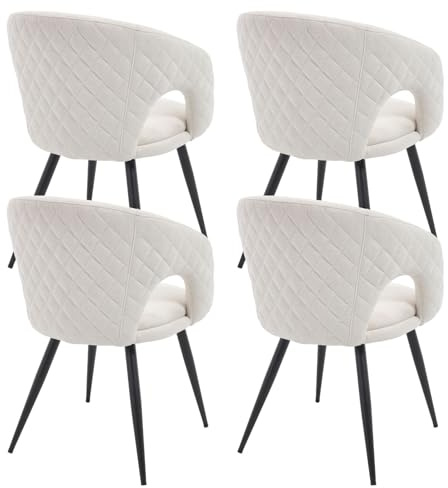 Ya-Home Esszimmerstühle 4er Set Küchenstühle mit Armlehne gepolsterte Sitzfäche aus Chenille Polsterstühle mit Metallbeinen für Esszimmer/Wohnzimmer/Küche, Beige