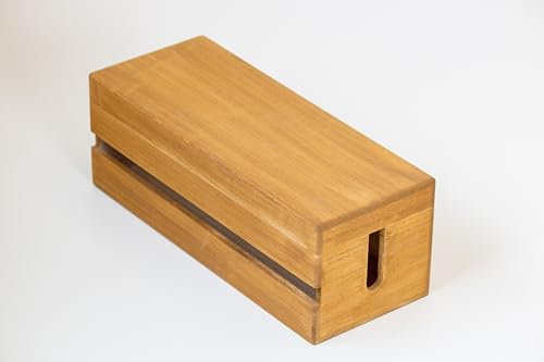 Masuda Paulownia Wood Cable Management Box – Handmade Wooden Cord Organizer for Power Strips, Routers, Chargers – Eco-Friendly Desktop Cable Storage – Made in Japan (Brown, Large)