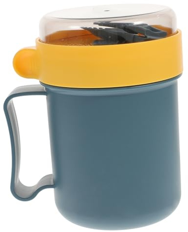 Cabilock Tasse Portable 500ml en Pp avec Couvercle et Cuillère, Micro-ondable, Multifonctionnelle pour Petit-déjeuner la Maison en Déplacement Couleur Aléatoire