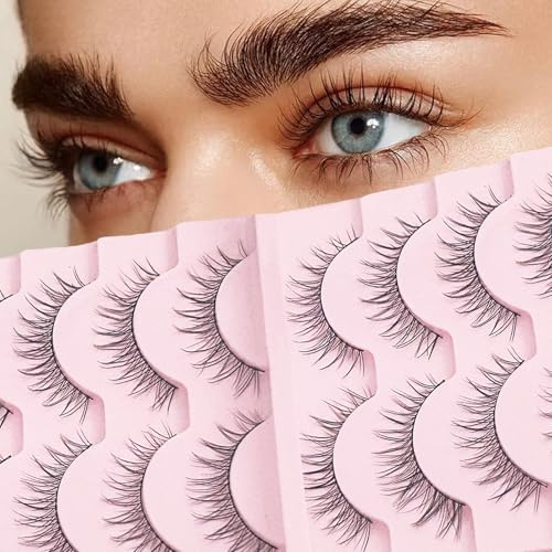 YOCHLEY 10 Pairs Eye Lashes Natural Look False Eyelashes Wispy Fluffy Flared Eyelash Reusable Cat Eye Lashes Curly False Eyelashes for Women and Girls (6-11mm)