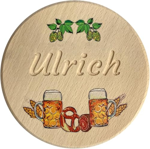 Kaltner Präsente Geschenkidee - Bierglasdeckel aus Holz mit Gravur des Namens, personalisierte Abdeckung für Krüge und Biergläser Schutz vor Wespen für den Garten, Biergarten Bierdeckel