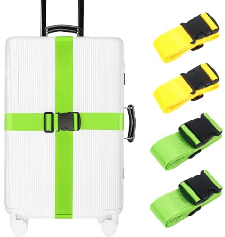 4 Piezas Cinta para Maletas de Viaje, Correas para Maletas, Ajustables Resistentes Correas de Equipaje con Etiqueta Maleta para Cerrar Las Maletas de Forma Segura Mientras Viajas