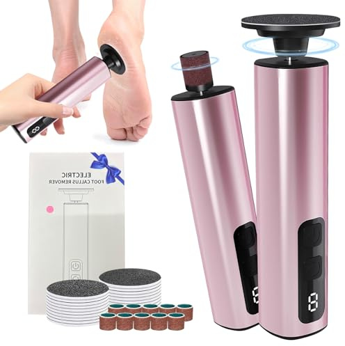 Herbst Hornhautentferner Elektrisch 5-IN-1, 9 Einstellbare Geschwindigkeit Elektrischer Hornhautentferner Füße mit Digitaldisplay, 80,120 Schleifpapier für Tote Harte Rissige Haut ManiküRe(Rosa)